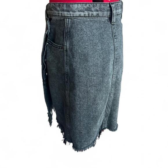 We The Free Black Denim Asymmetrical Button Front Mini Skirt With Distressed Hem - Picture 4 of 7